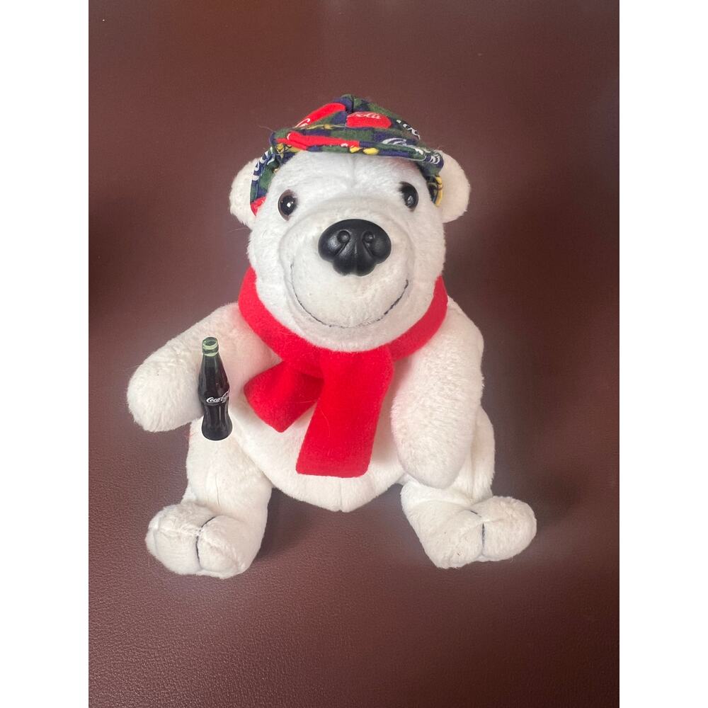 Vintage 1998 Coca-Cola Polar Bear Plush - With Bottle, Scarf & Hat - 6" Cavanagh